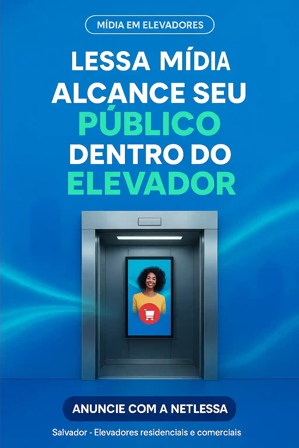 Tela digital em elevador mostrando publicidade